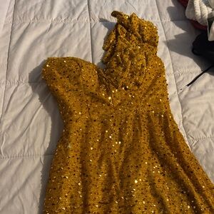 Gold Sequin Strapless Dress